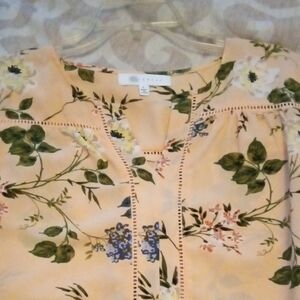 Floral Blouse with Lace Trim - Peach